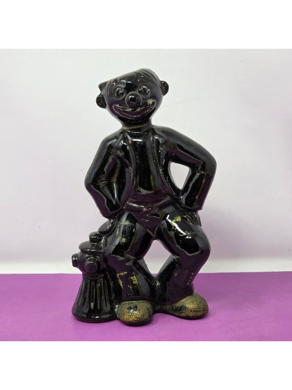 Vintage Thames Unusual Barware Japan Decanter Handpainted Black Clown Hobo
